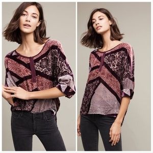 Anthropologie Tiny Patchwork Velvet Burnout Top